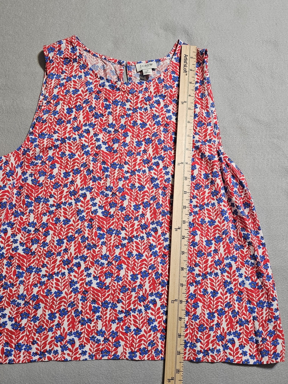 J.Crew Floral Sleeveless Top Small Red Blue Print Swing Tank Boho Cottagecore - Picture 5 of 9